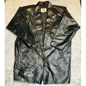 Vintage Golden Bear Leather Coat Mens Large Black Oxford Notch Lapel Formal Wear